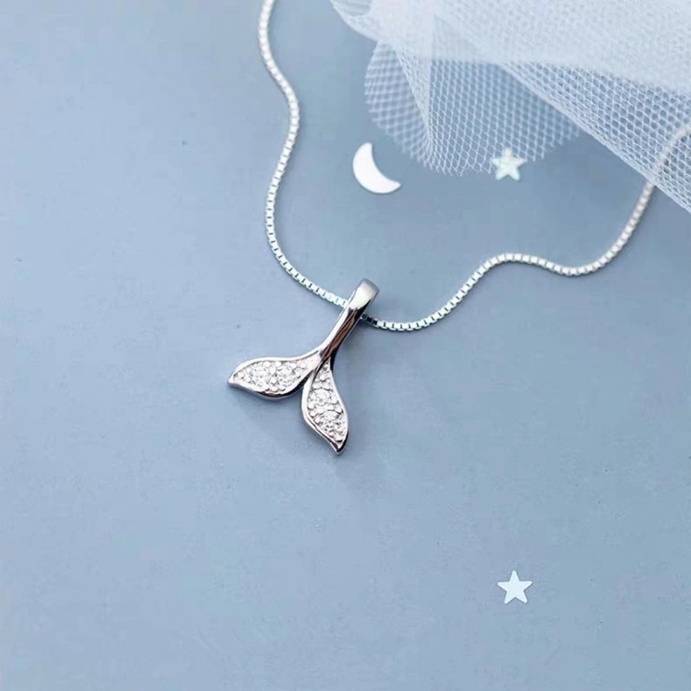 925 Sterling Silver Diamond Mermaid Tail Necklace